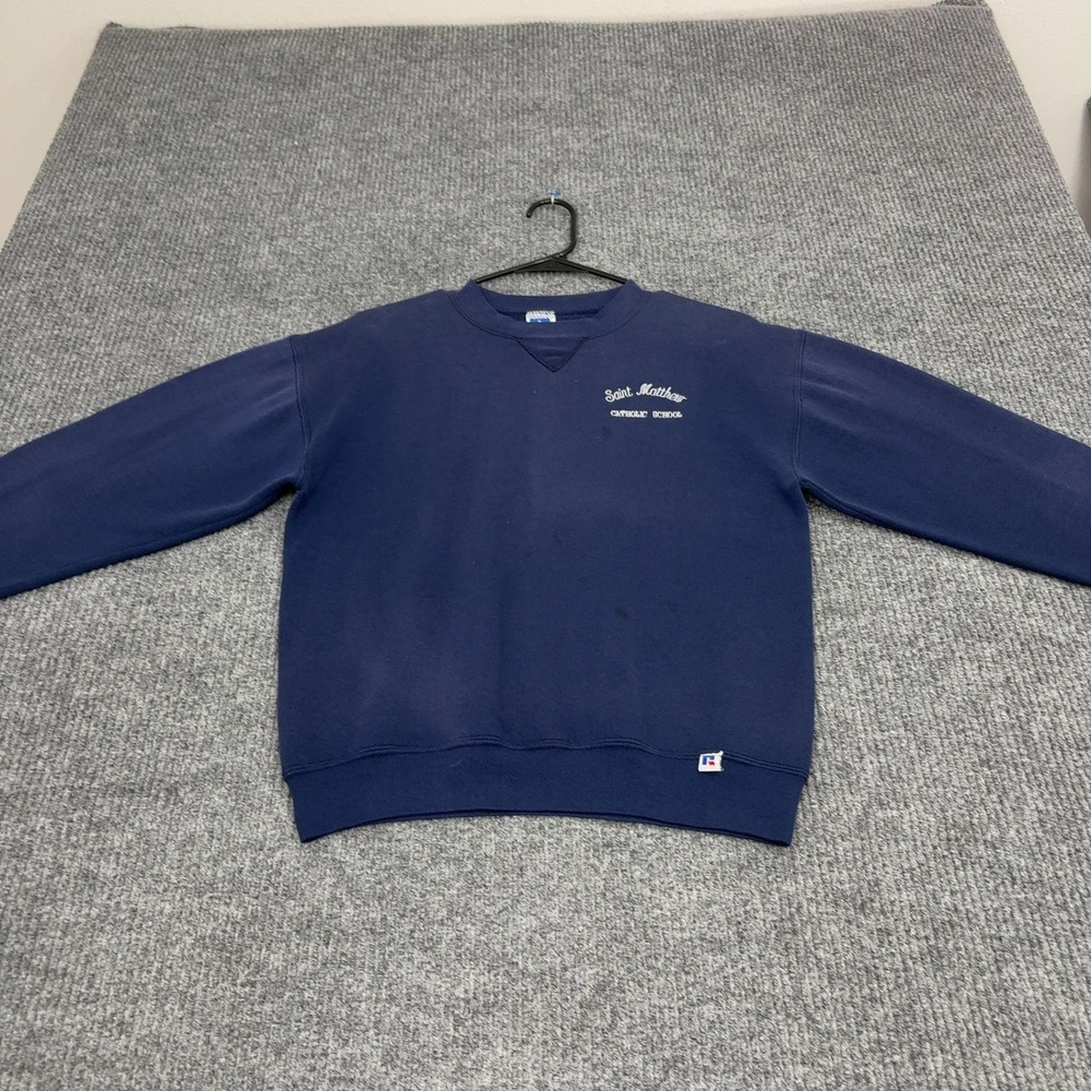 Vintage Saint Matthew Russell Athletic Sweatshirt Youth L Navy Cotton Pullover